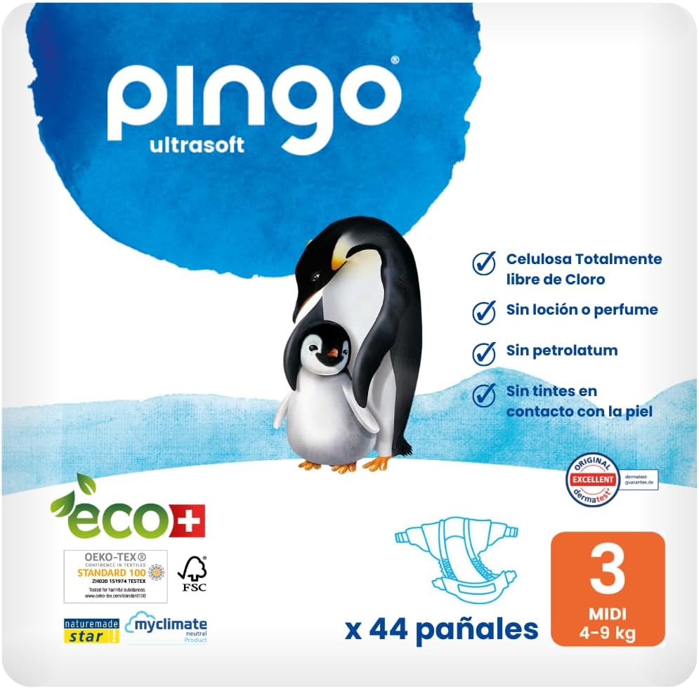 Pingo Pañales Ecológicos Talla 3 (4-9kg) Pack de 44 pañales