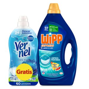 Wipp Detergente en Gel Limpio y Liso de 37 Dosis + Vernel Cielo Azul de 60 Lavados