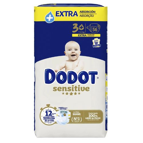 Dodot Sensitive Talla 3+ Extra Absorción (7-11 kg) 56 Pañales