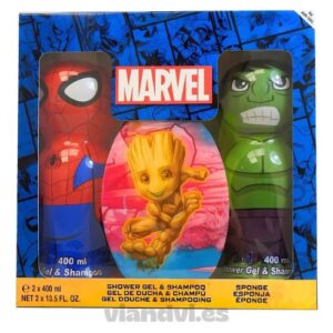 Marvel Set de Baño Gel y Champú 2 en 1 Spiderman y Hulk (400+400ml) + Esponja Groot