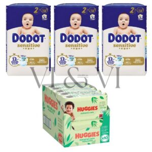 Dodot Sensitive Talla 2 (4-8 kg) Caja 174 Pañales + Huggies Natural Care Toallitas 10x56 Uds