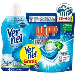 Wipp Express Limpieza Profunda Detergente 33 Cápsulas + Vernel Suavizante de 60 Lavados